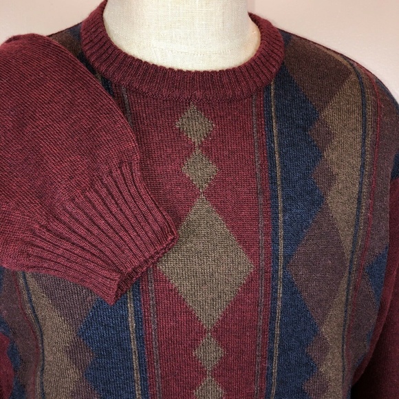 Dalmine Merino Wool Sweater Argyle Italy Vintage - Picture 2 of 5